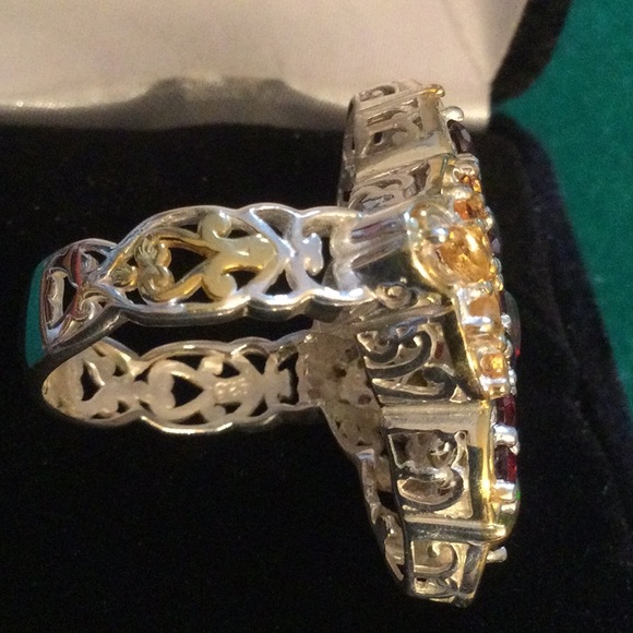 Breathtaking Genuine Fiery Opals, Citrine & Garnet Ring - Picture 11 of 16